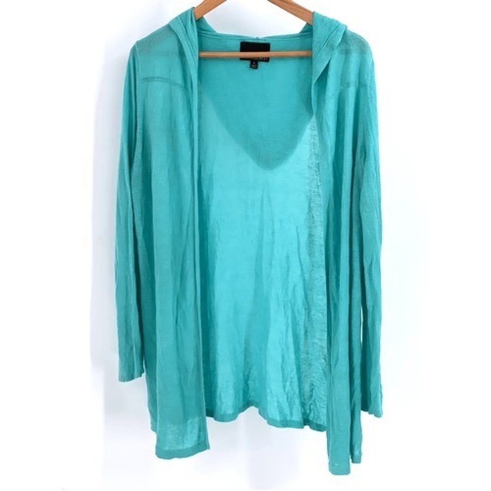 Cynthia Rowley Sweater Open Cardigan Linen Lightweight Women Small Green Hooded
